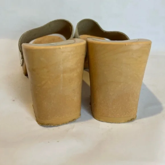 VINTAGE 90’s/Y2K White Leather Wooden Chunky Heel Open Toe Mule Size 8 - Picture 5 of 10